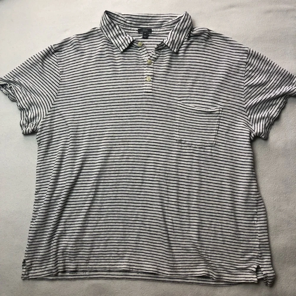 Vince Short Sleeve Striped Polo Shirt Linen - Picture 2 of 7